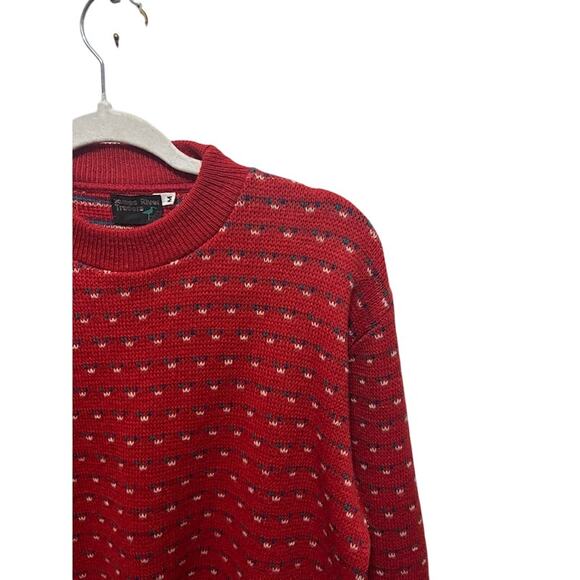 Vintage James River Traders 100% Wool Sweater Red w Blue and White Mens Medium - Picture 3 of 6
